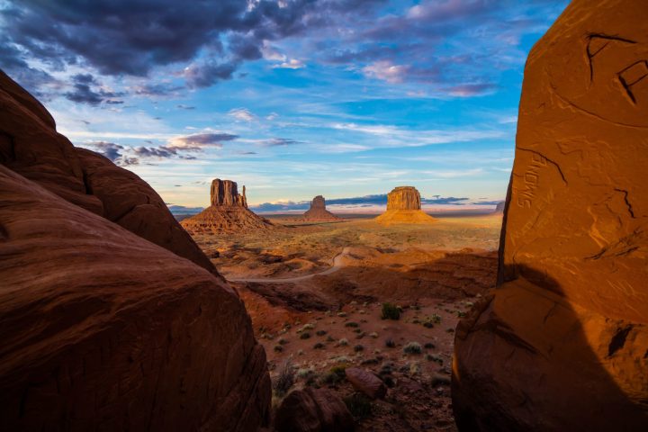 a canyon with a mountain in the background