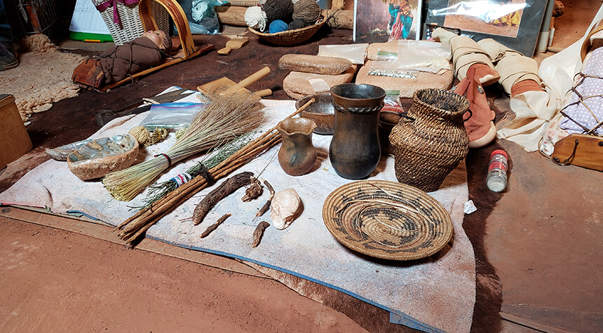 Native American pottery and tools